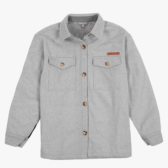 Large Simply Southern Gray Button Closure Sherpa Lined Shacket Jacket - Picture 1 of 5